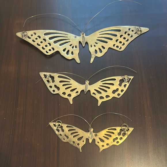 Vintage Solid Brass Butterfly Decoration Wall Hanging Set of 3 MCM - Picture 7 of 12